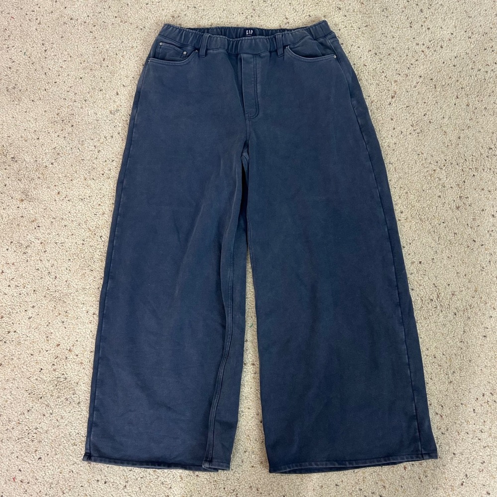 Gap Wide Leg Pants Navy Blue Elastic Waist French Terry Size Large Women